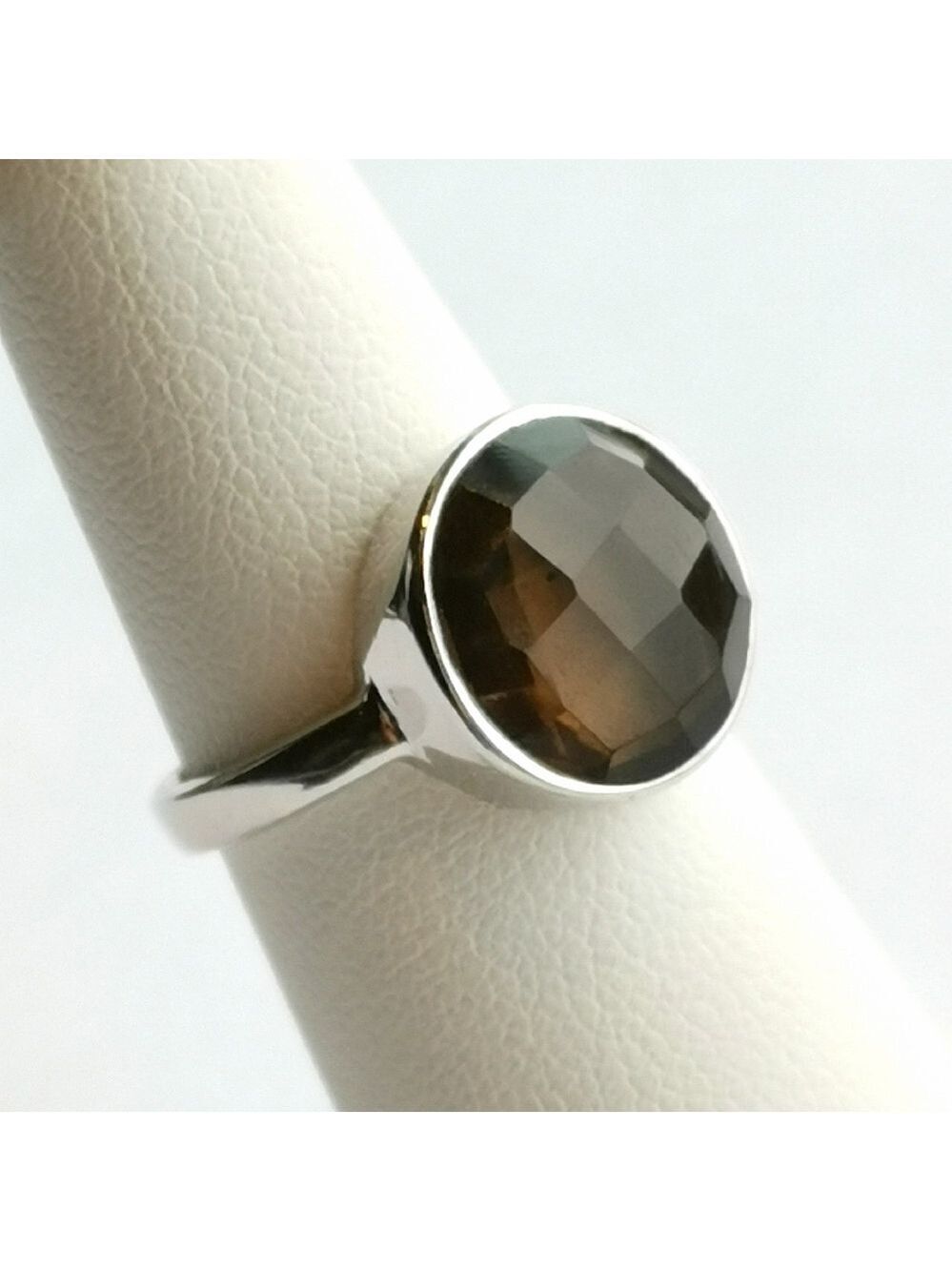 Sterling silver checkerboard cut Smokey Topaz Smoky Quartz ring 🆕